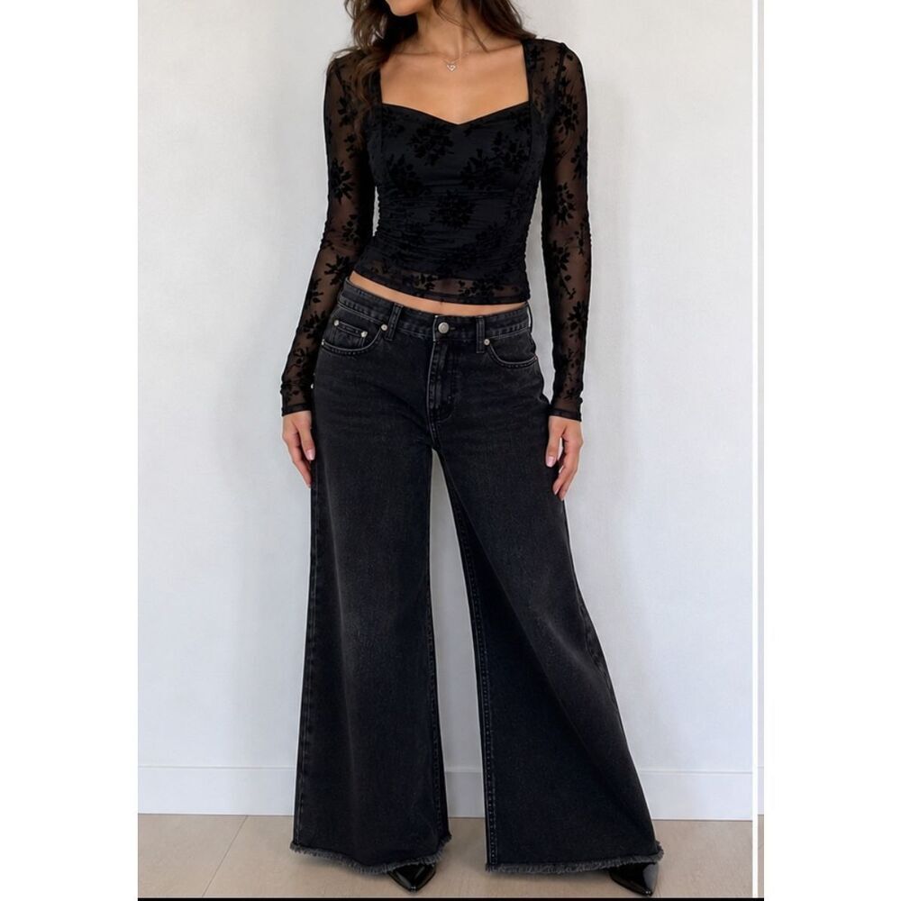 Lala Wide Leg Black Jeans XL High Rise Skater Baggy Denim NWT